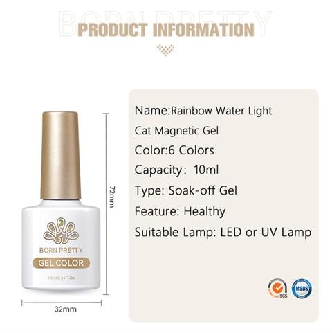 BORN PRETTY 10ml Rainbow Water Light Kedi Gözü Kalıcı Oje RW02 MY85 (59708)