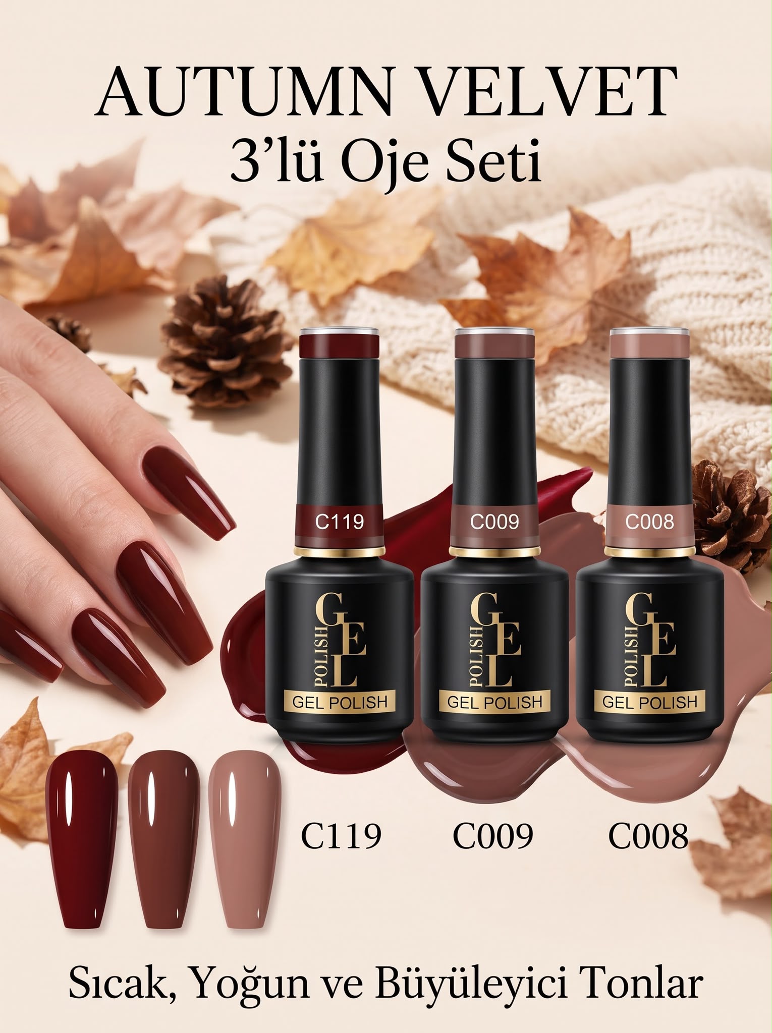 Autumn Velvet 3'lü Kalıcı oje Seti